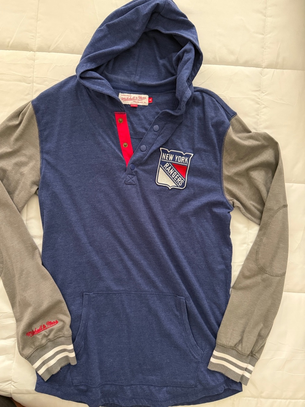 Nostalgia New York Rangers Hooded Rugby Shirt - Navy, Gray & Red